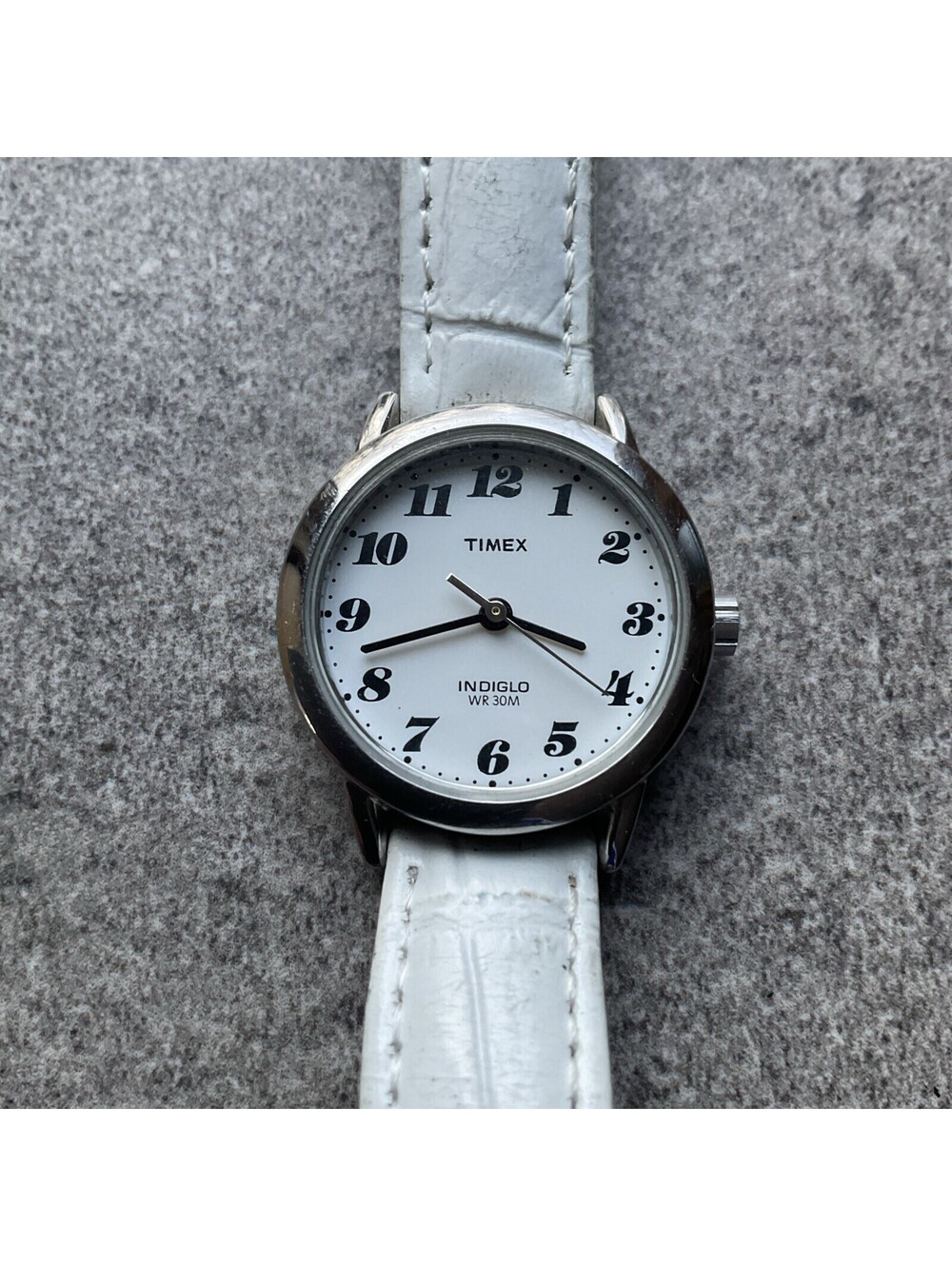 Timex Womens Easy Reader Watch 25mm Silver Tone Case W/White Leather Band Bin L